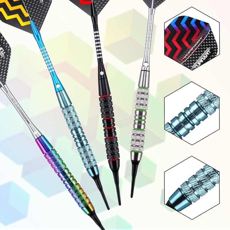 Turnart Darts Plastic Tip - Professional Soft Tip Darts Set for Electronic Dartboard 12 Pcs 18 Grams with 50 Extra Tips 24 Flights 2 Flight Protctors and Tool Kit Gift Darts - Image 5